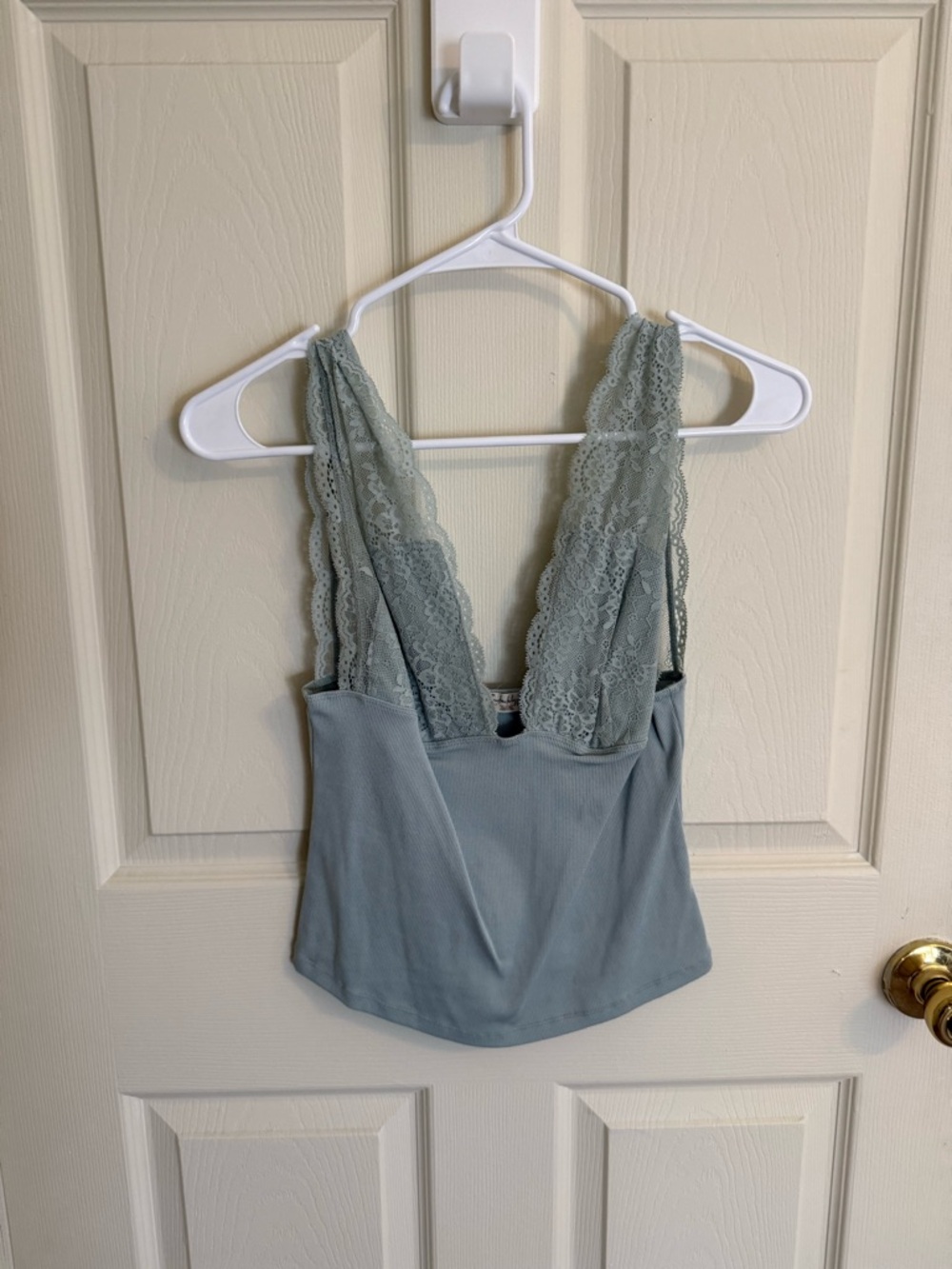 Free People Lace Trim Ribbed Tank in Sage